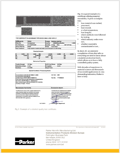 Material Quality Certificate