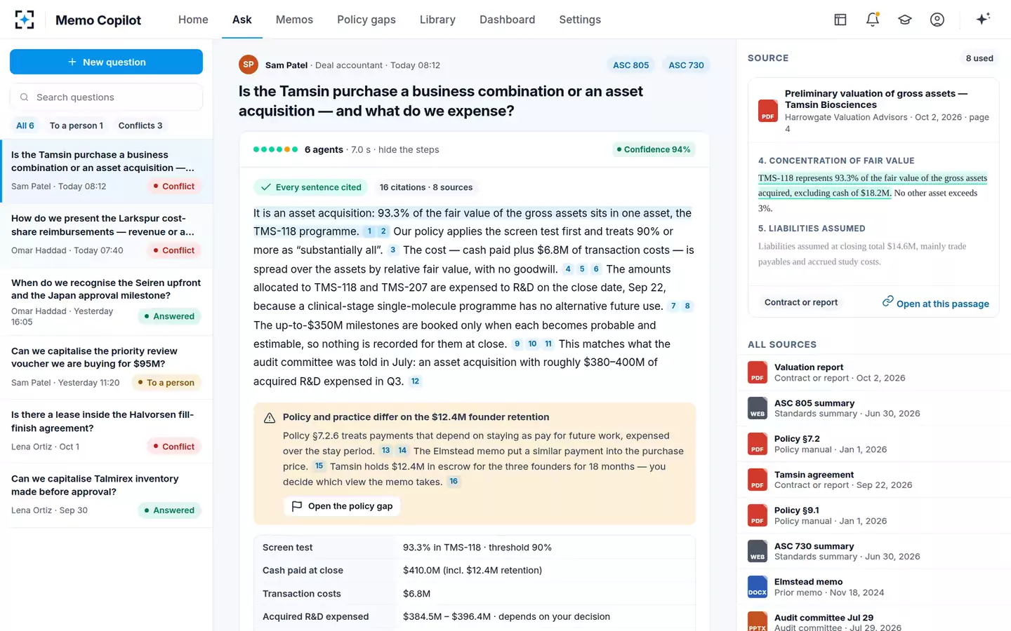 Accounting Policy and Technical Memo Copilot — The cited answer