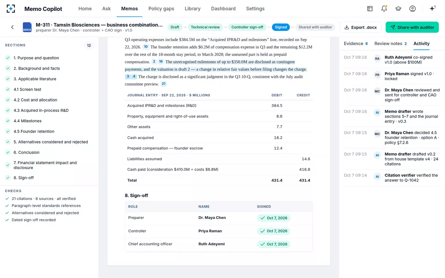 Accounting Policy and Technical Memo Copilot — Signed, with its trail