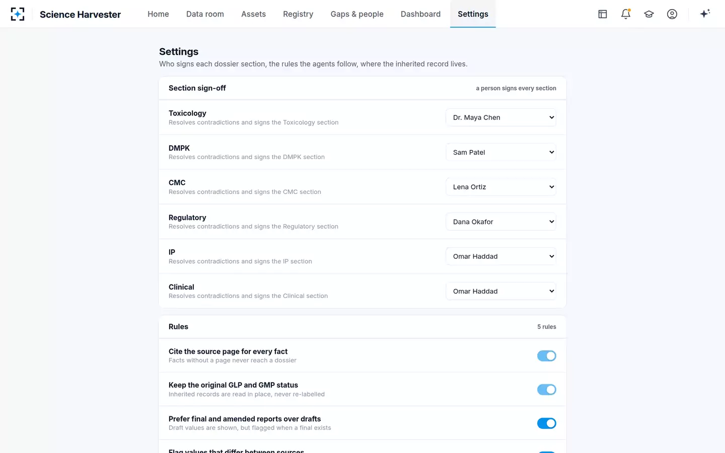 Acquired-Company Science Harvester — Your integration’s rules
