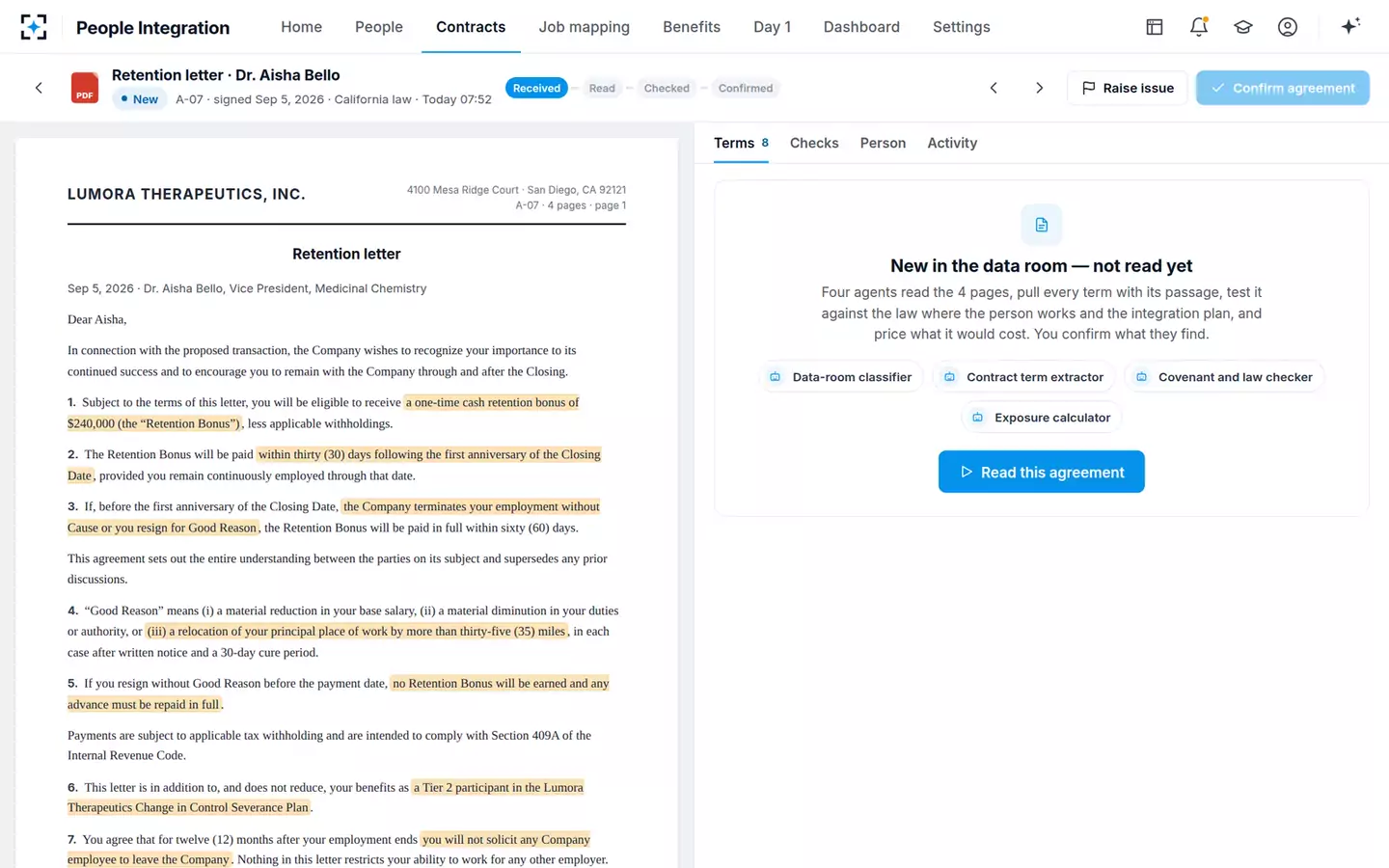 Acquisition People Integration Agent — A new agreement
