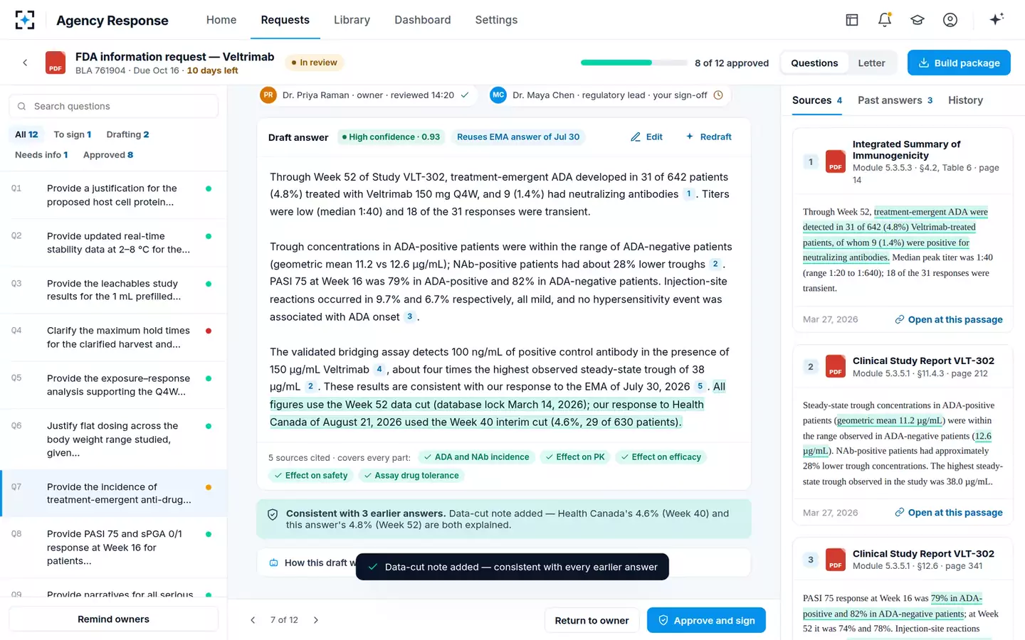 Agency Question Response — Consistency check