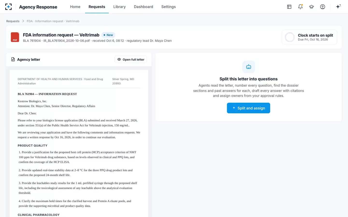 Agency Question Response — The agency letter