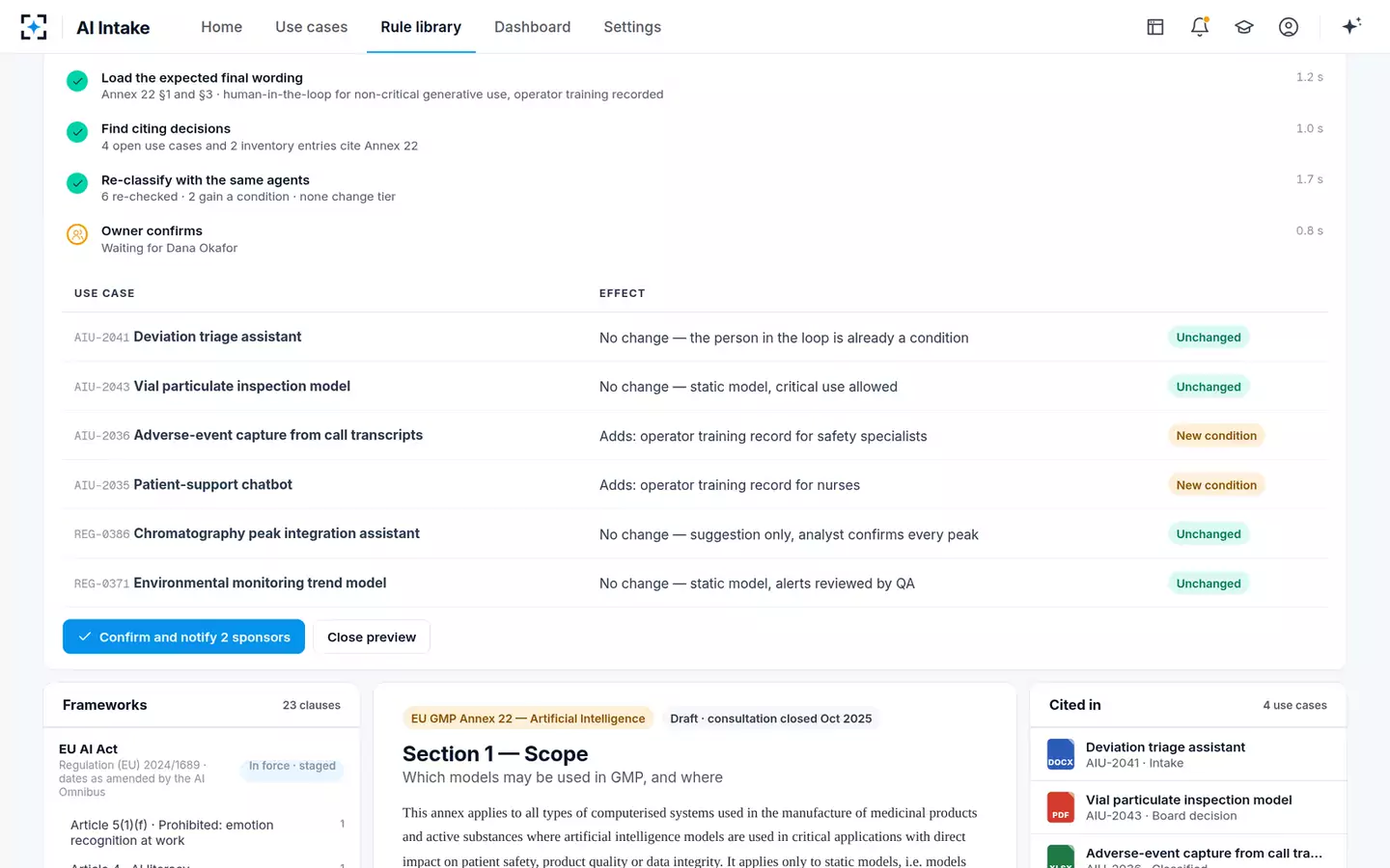 AI Use-Case Intake & Risk Classifier — Rule change re-check