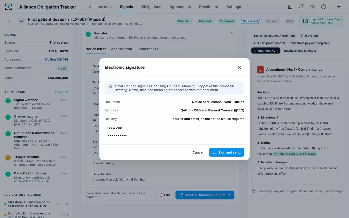 Alliance Obligation & Milestone Tracker — Electronic signature