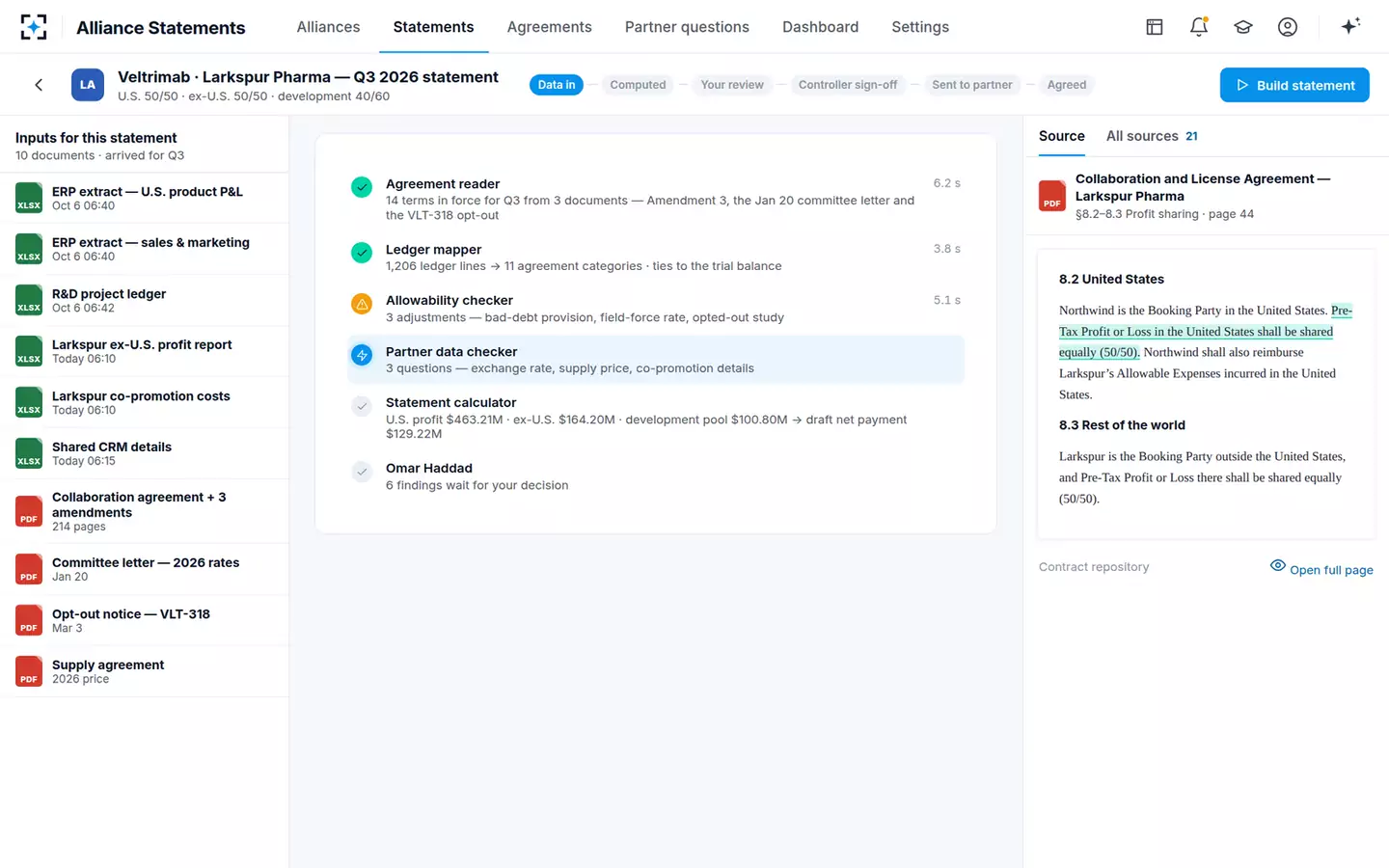 Alliance Profit-Share Statement Agent — The statement being built