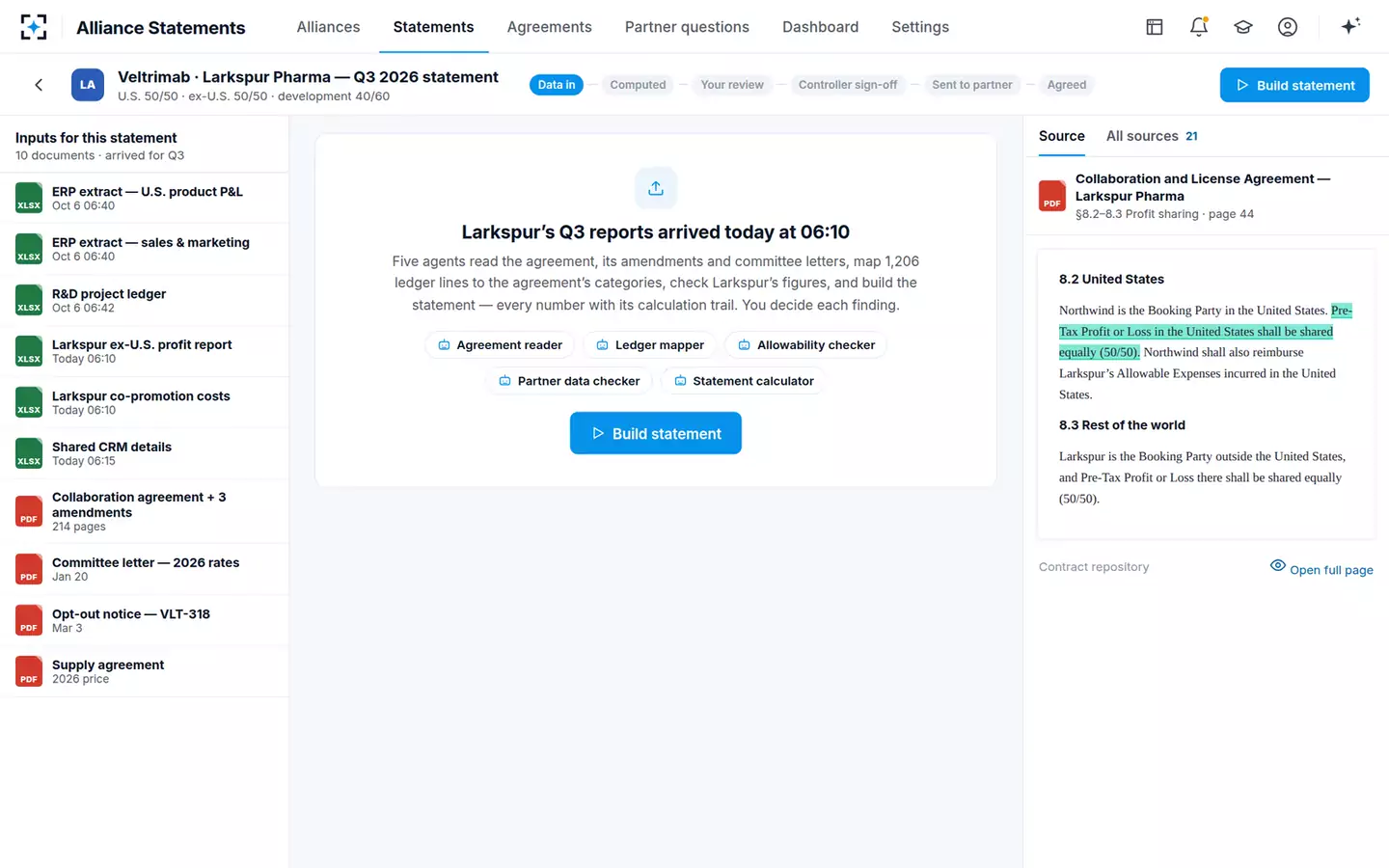 Alliance Profit-Share Statement Agent — Inputs for a statement