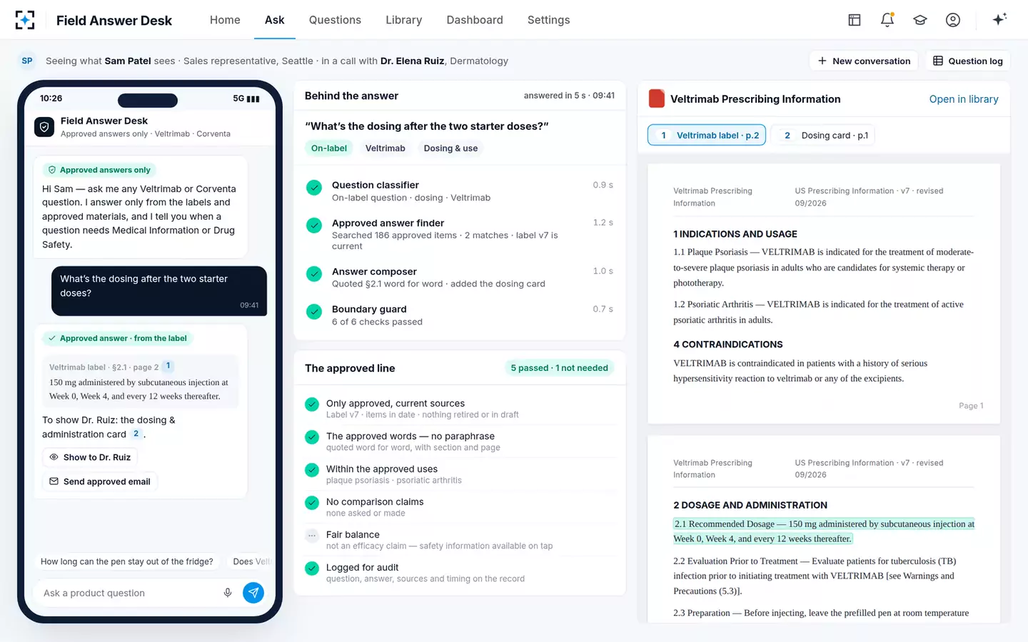 Approved-Answer Field Desk — The rep’s view