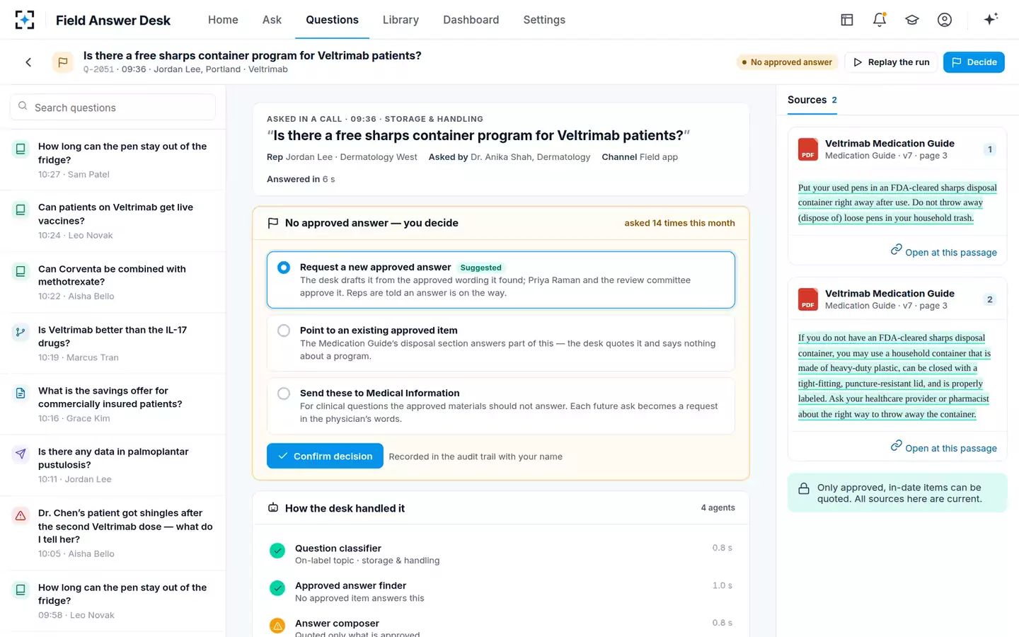 Approved-Answer Field Desk — No approved answer