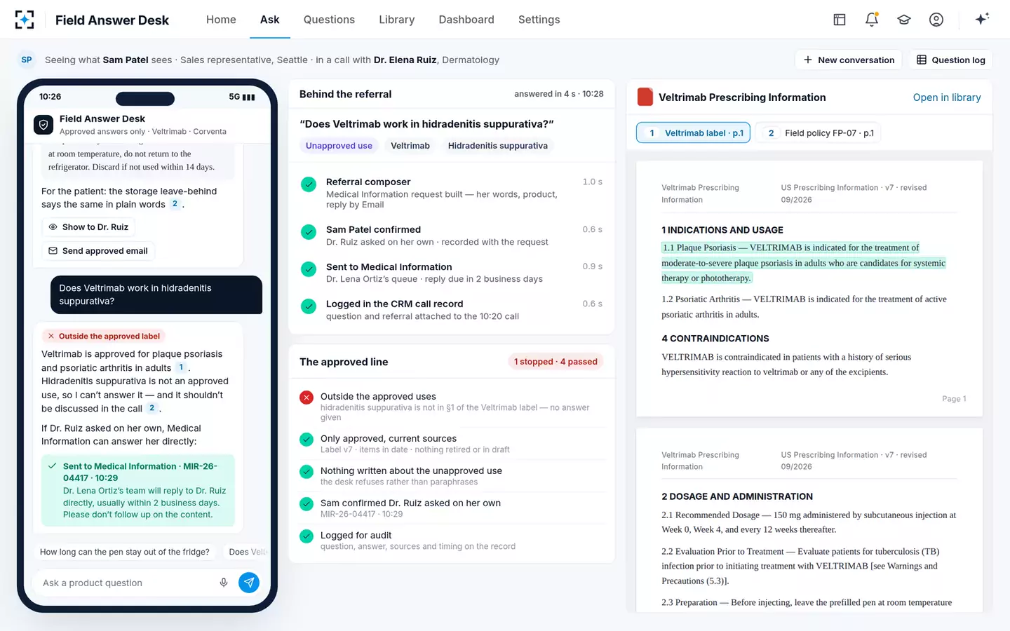 Approved-Answer Field Desk — Sent to Medical Information