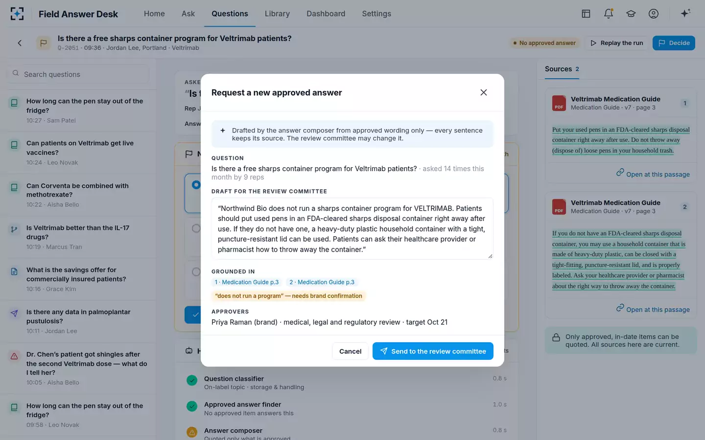 Approved-Answer Field Desk — A new approved answer, drafted