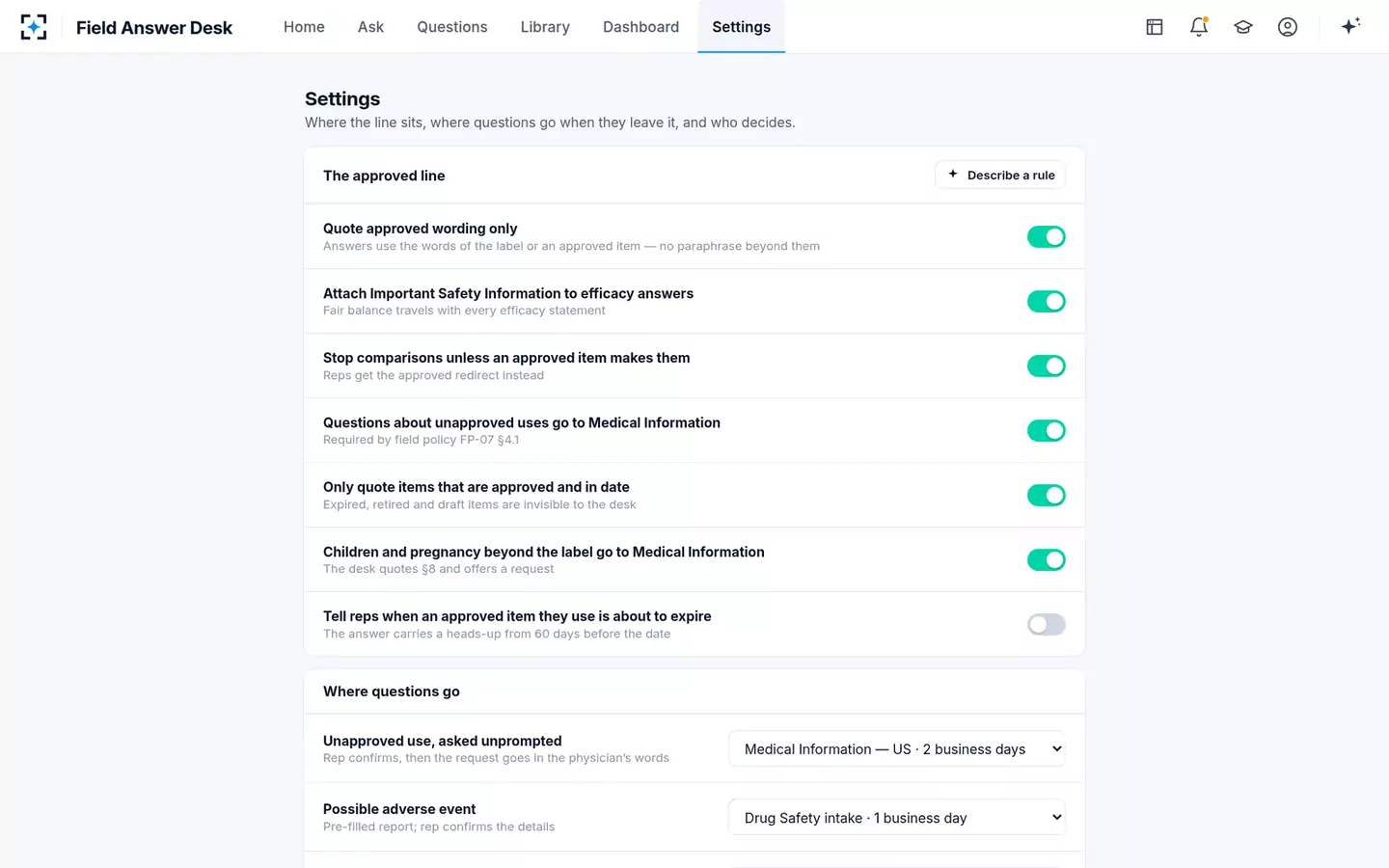 Approved-Answer Field Desk — Your field policy