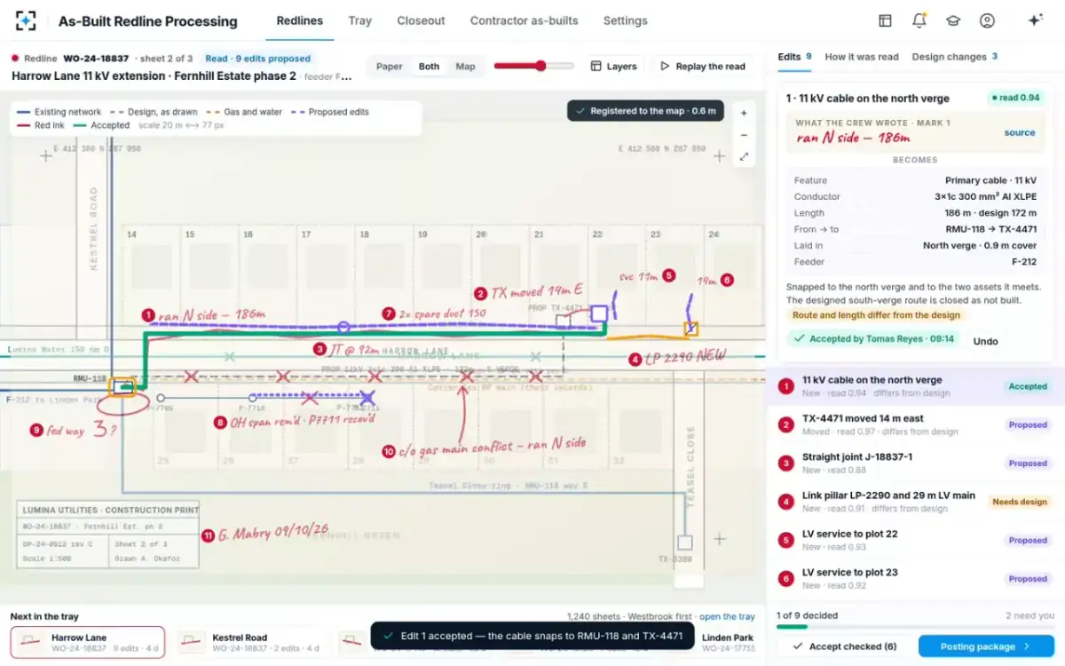 As-Built Redline Processing — Accept each edit