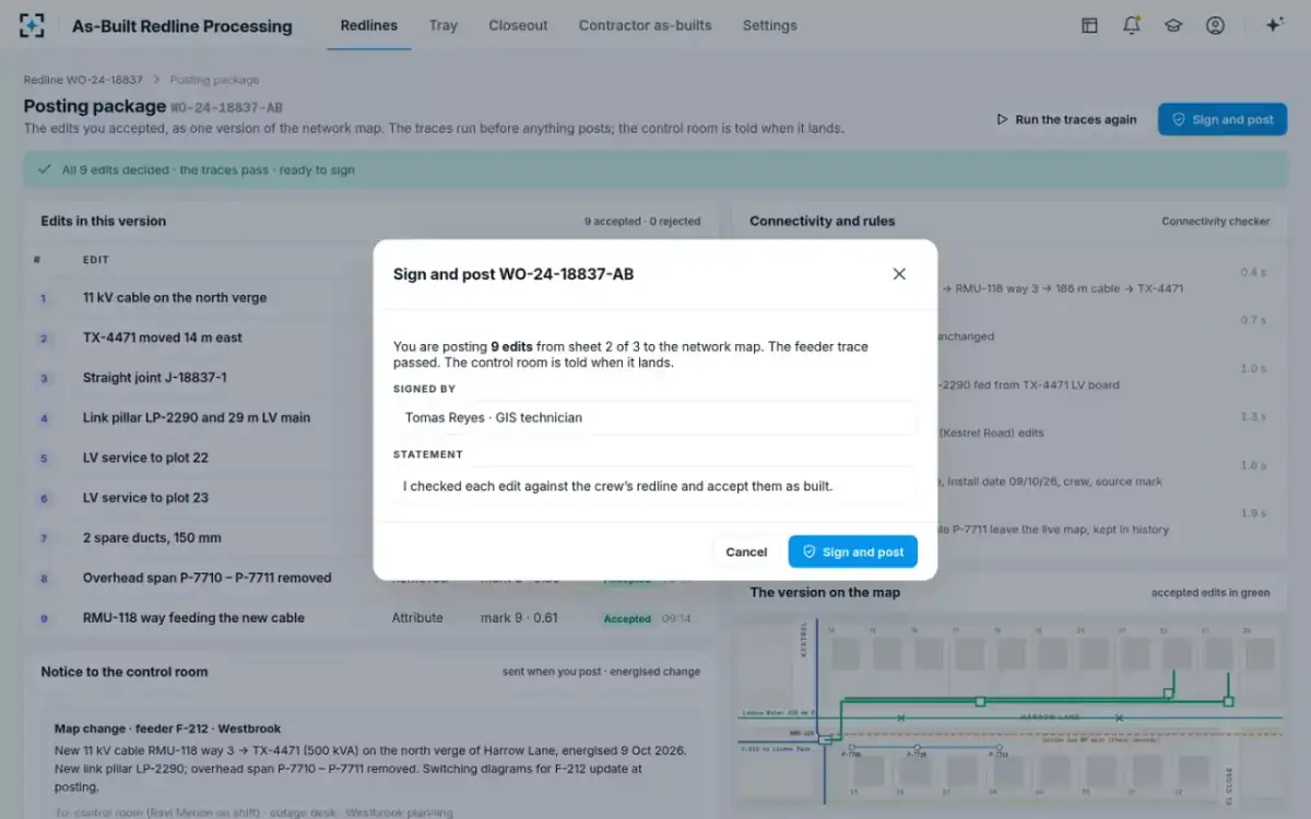 As-Built Redline Processing — Sign and post