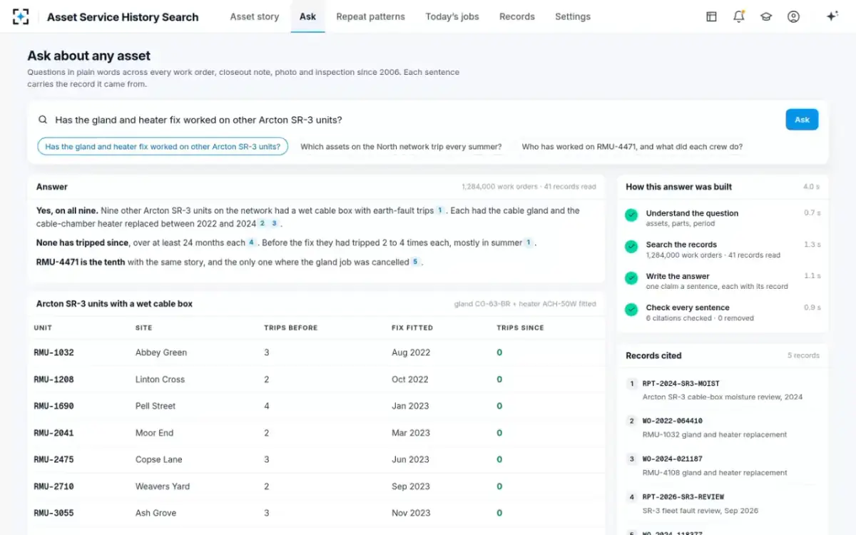 Asset Service History Search — Ask about any asset