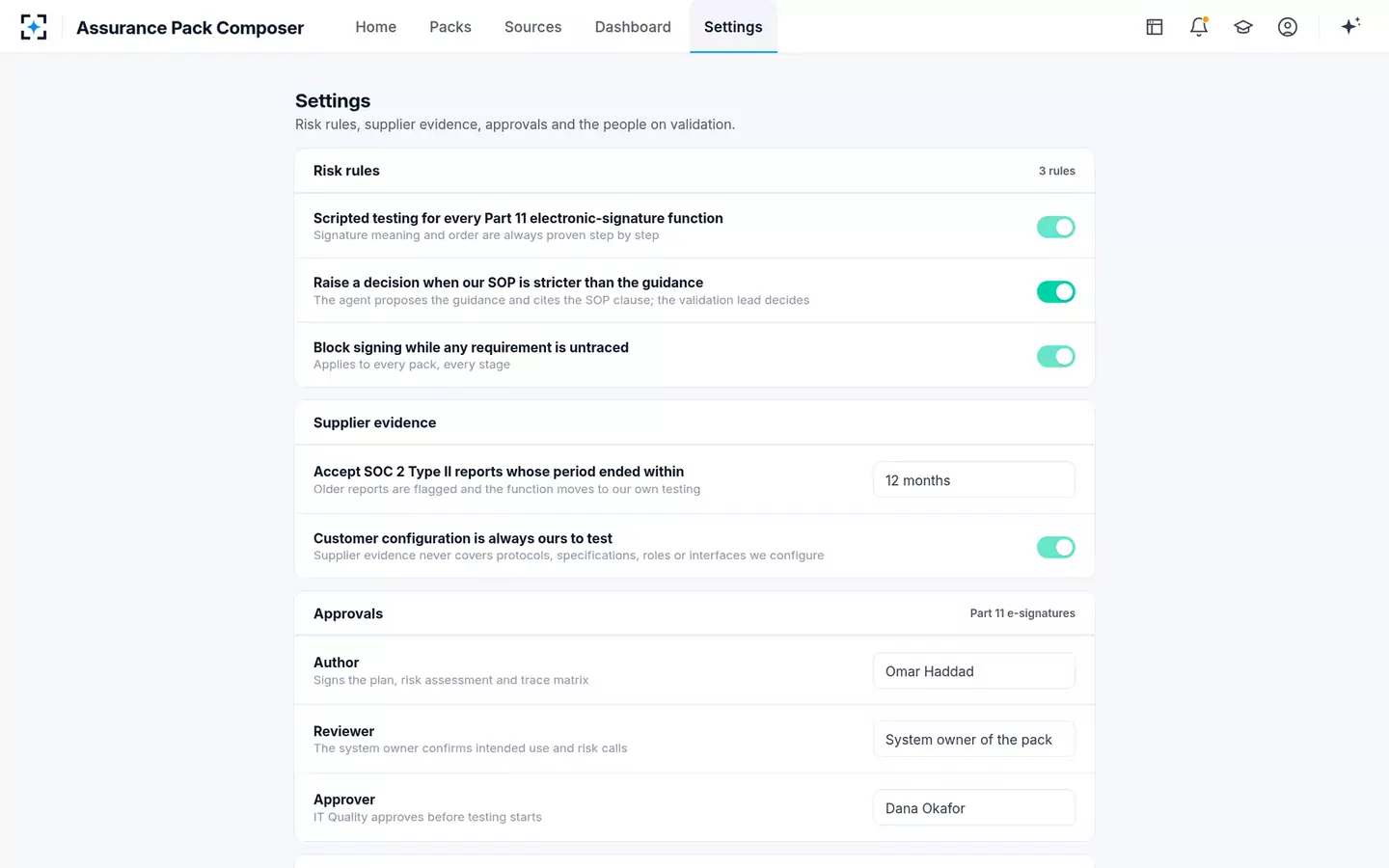 Assurance Pack Composer — Your rules
