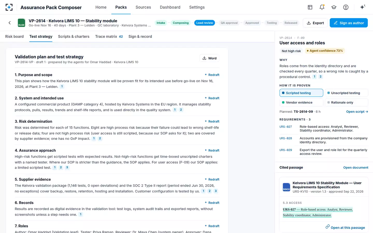 Assurance Pack Composer — Validation plan and test strategy