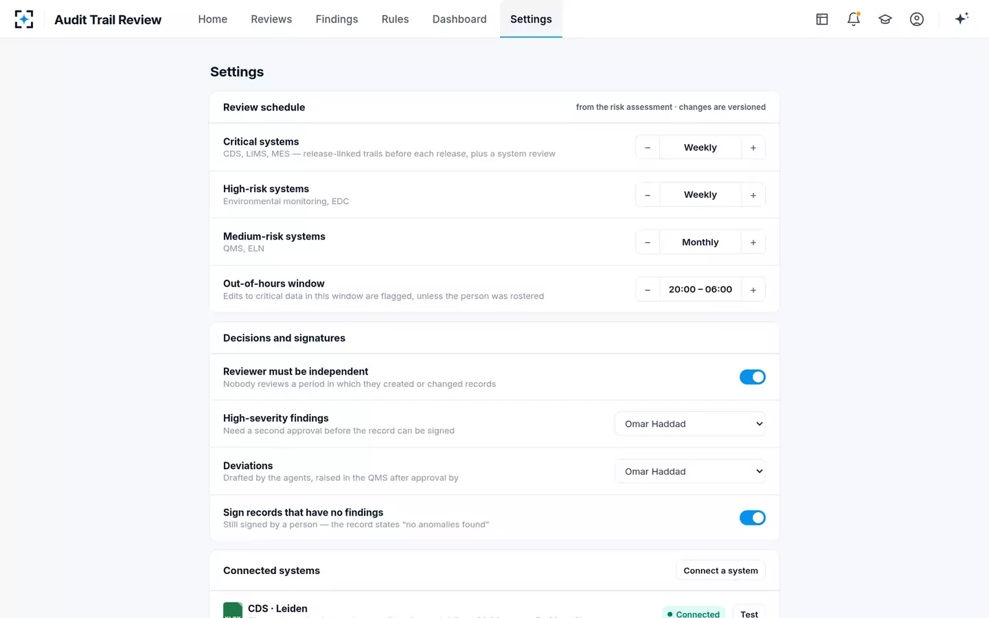 Audit Trail Review Agent — Your procedure’s settings