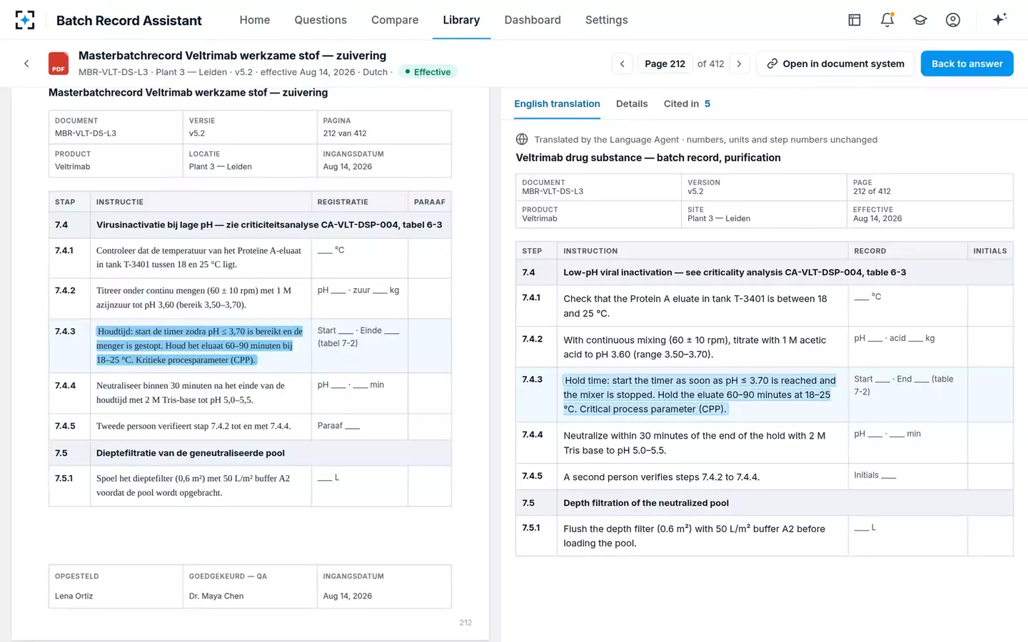 Batch Record Assistant — The page itself