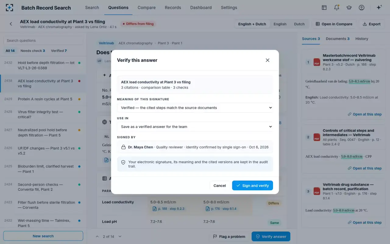 Batch Record Search — Verify and sign