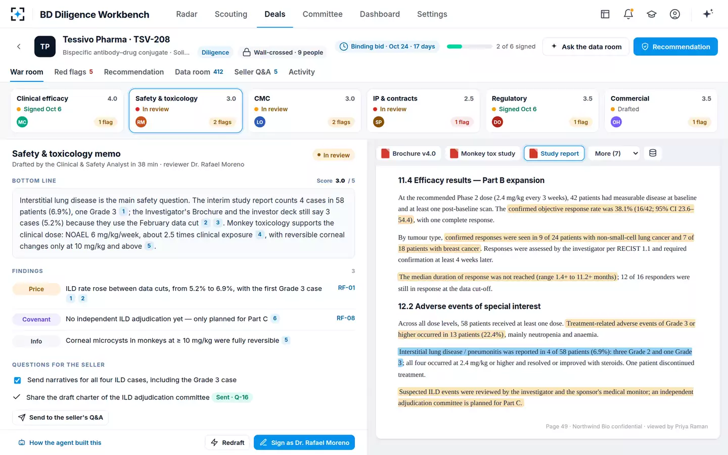 BD Search and Evaluation Diligence Workbench — Safety & toxicology memo