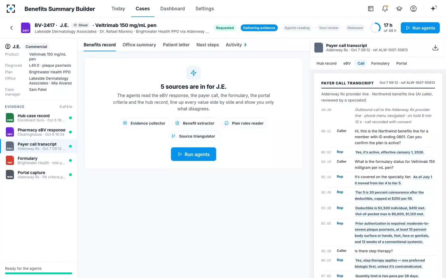 Benefits Investigation Summary Builder — The case, with its sources