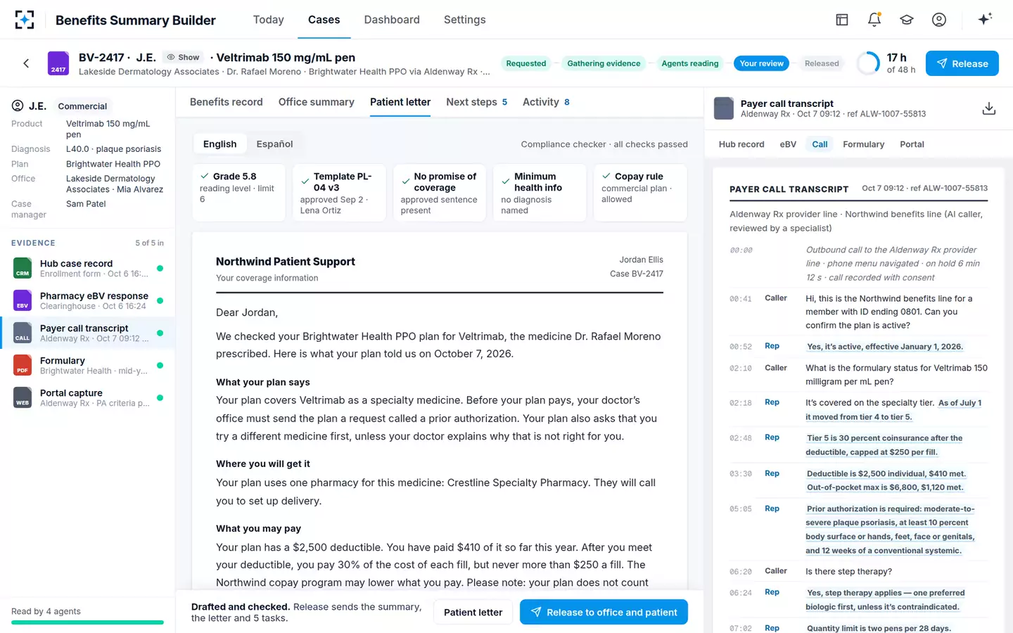 Benefits Investigation Summary Builder — The patient letter