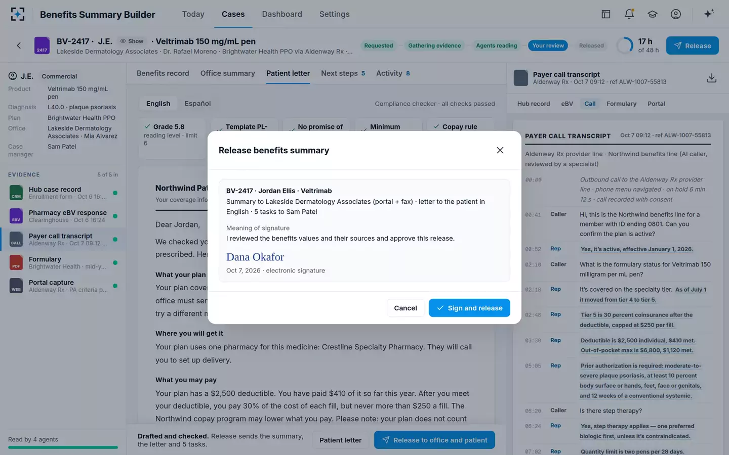 Benefits Investigation Summary Builder — Release and sign