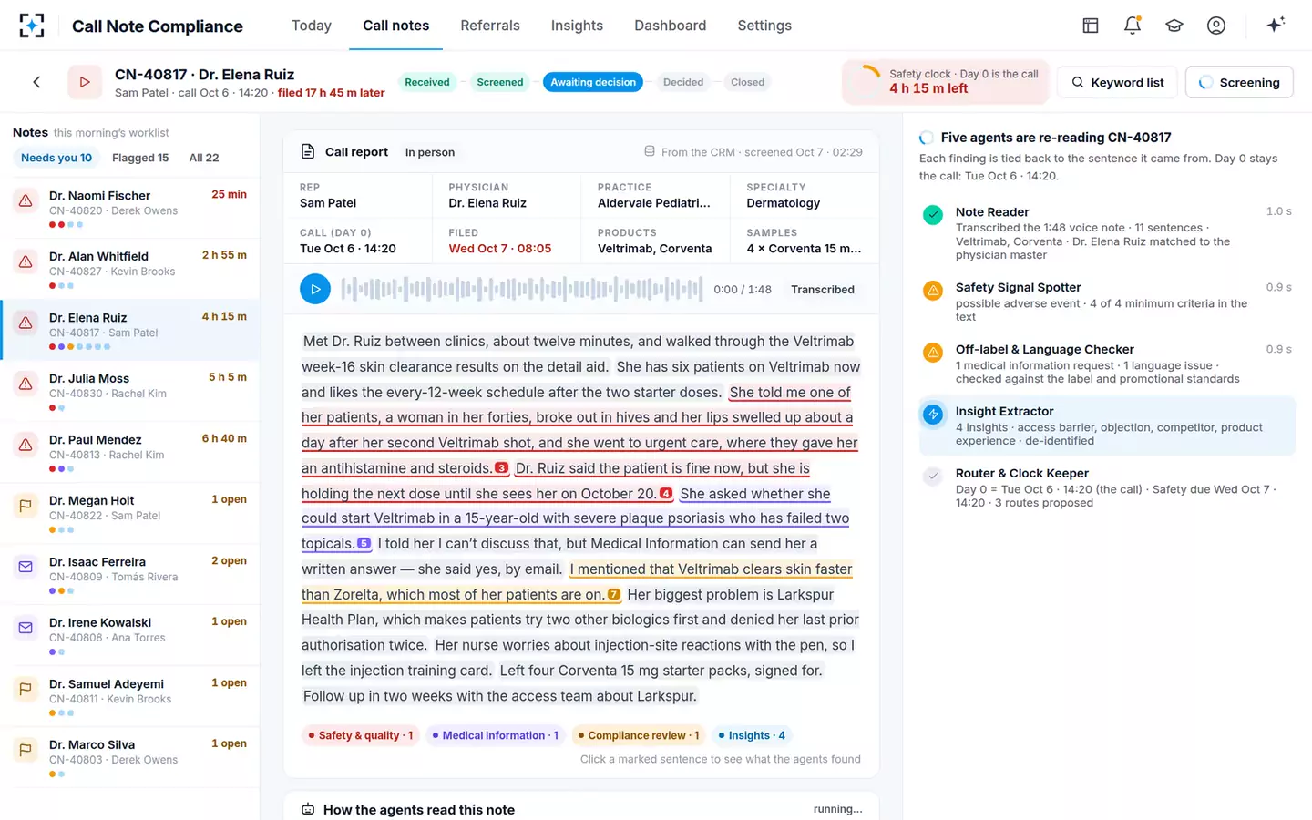 Call Note Compliance & Insight Capture — Agents at work