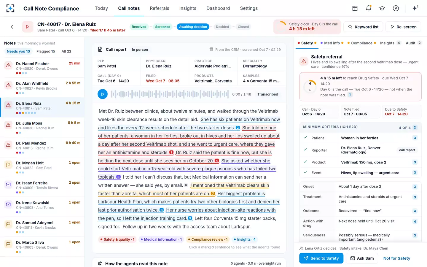 Call Note Compliance & Insight Capture — The note and its safety referral