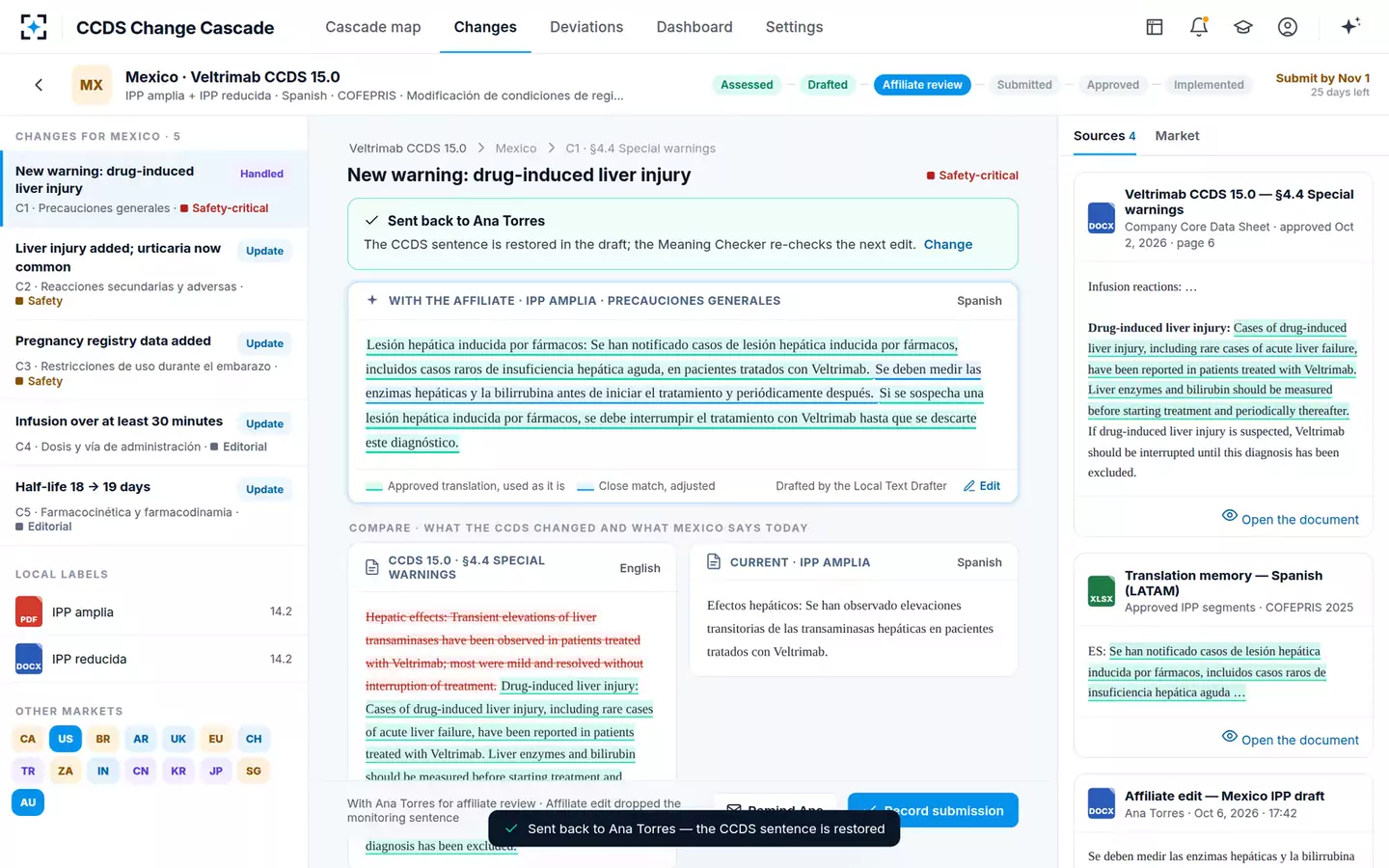 CCDS Change Cascade Manager — Sent back