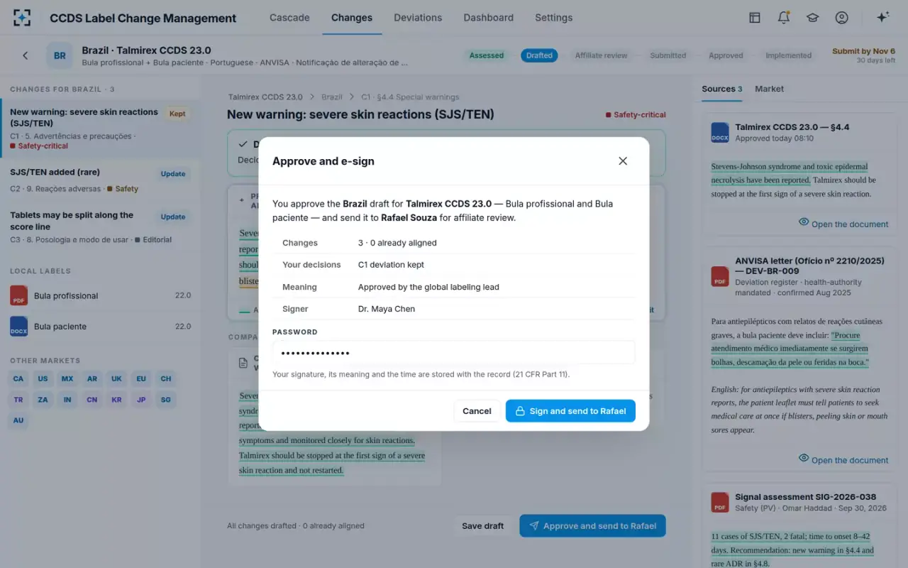 CCDS Label Change Management — Approve and e-sign