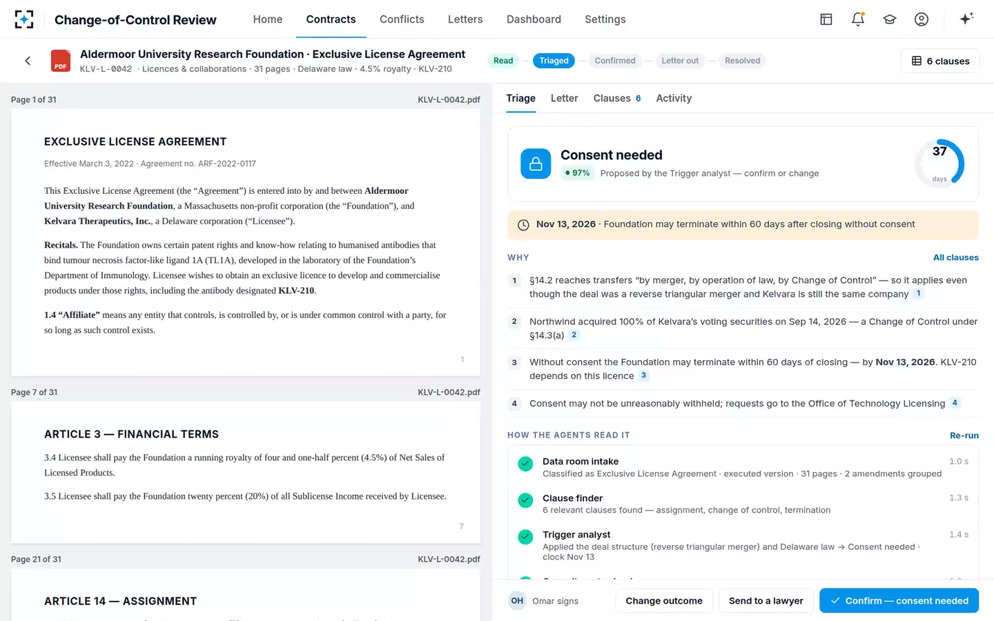 Acquisition Contract Change-of-Control Review — The triage