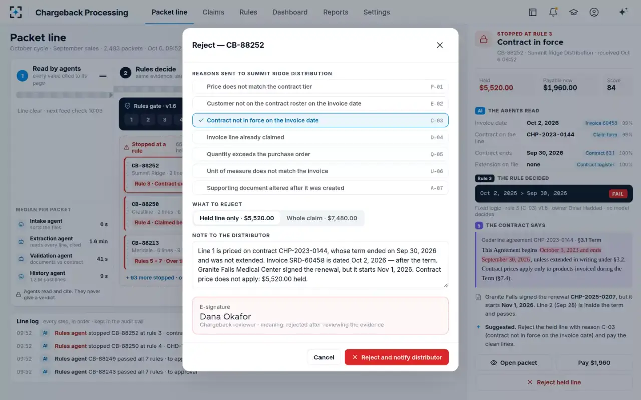 Chargeback Processing — Reject with a reason
