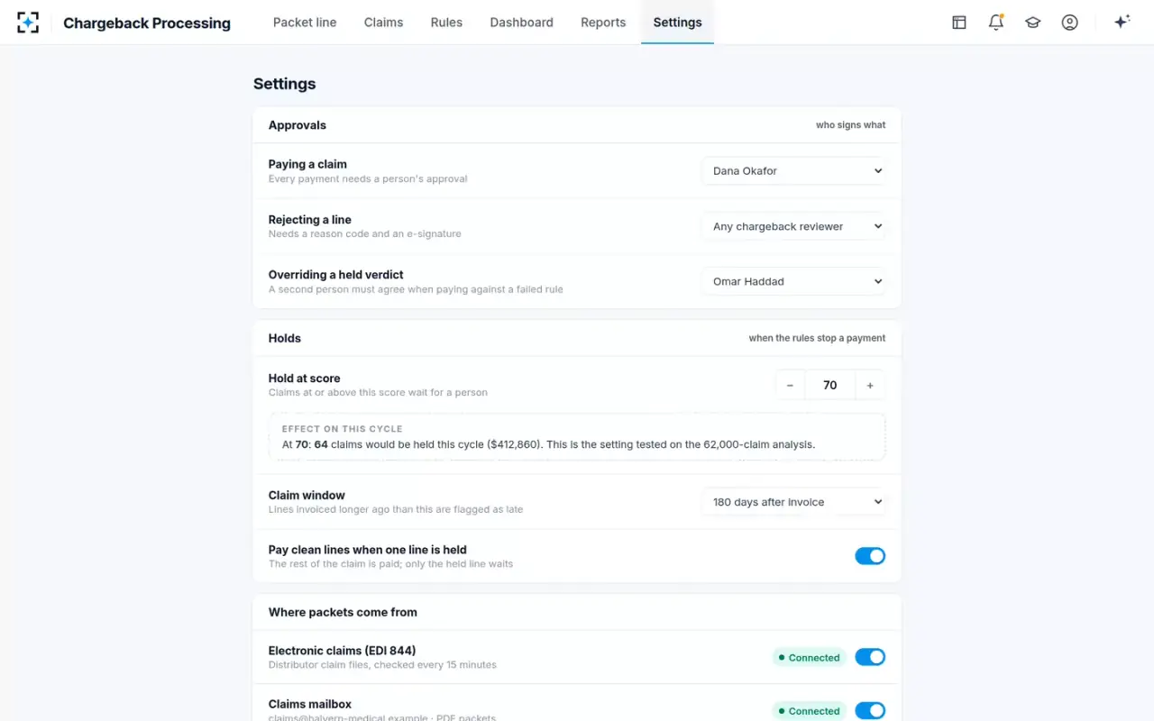 Chargeback Processing — Settings
