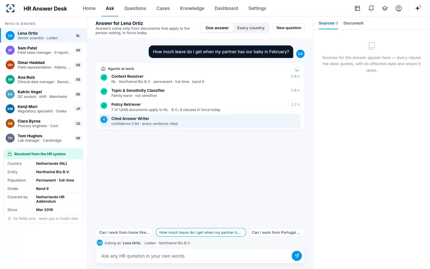 Cited HR Policy Answer Desk — Agents at work