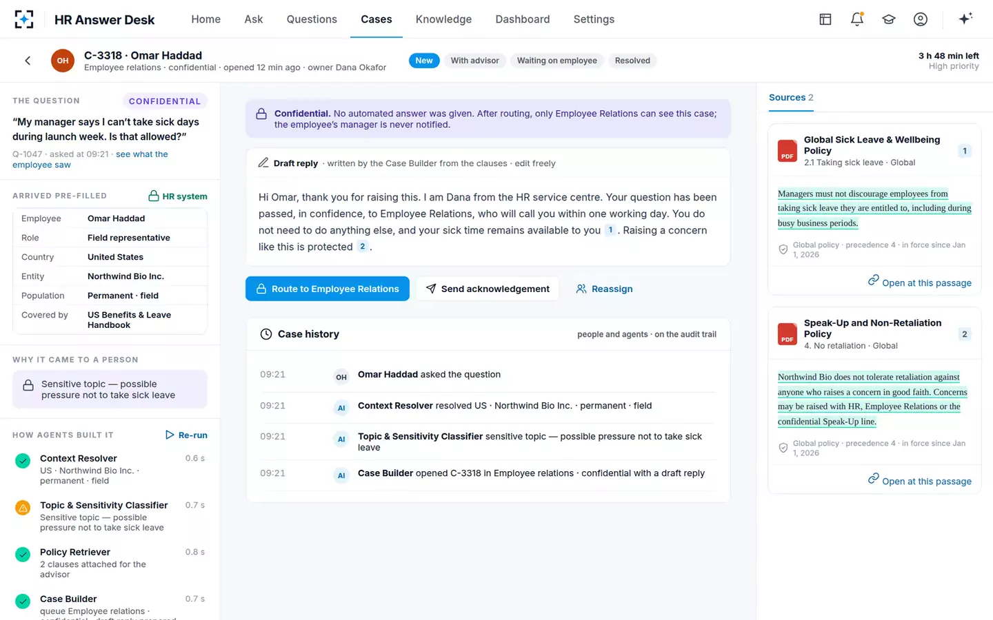 Cited HR Policy Answer Desk — The pre-filled case