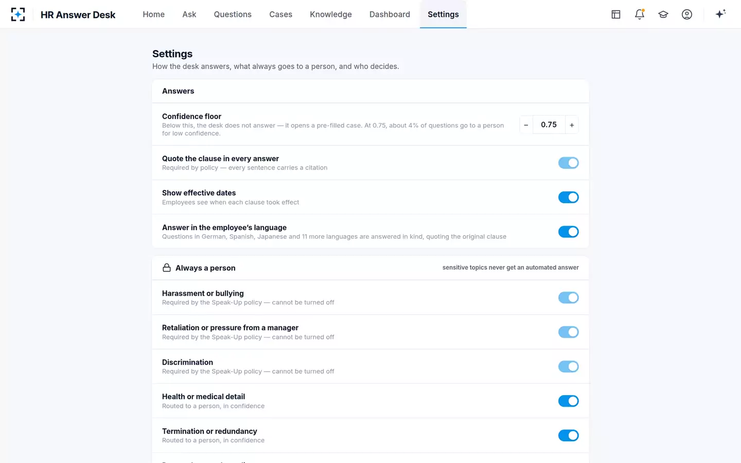 Cited HR Policy Answer Desk — Your HR rules