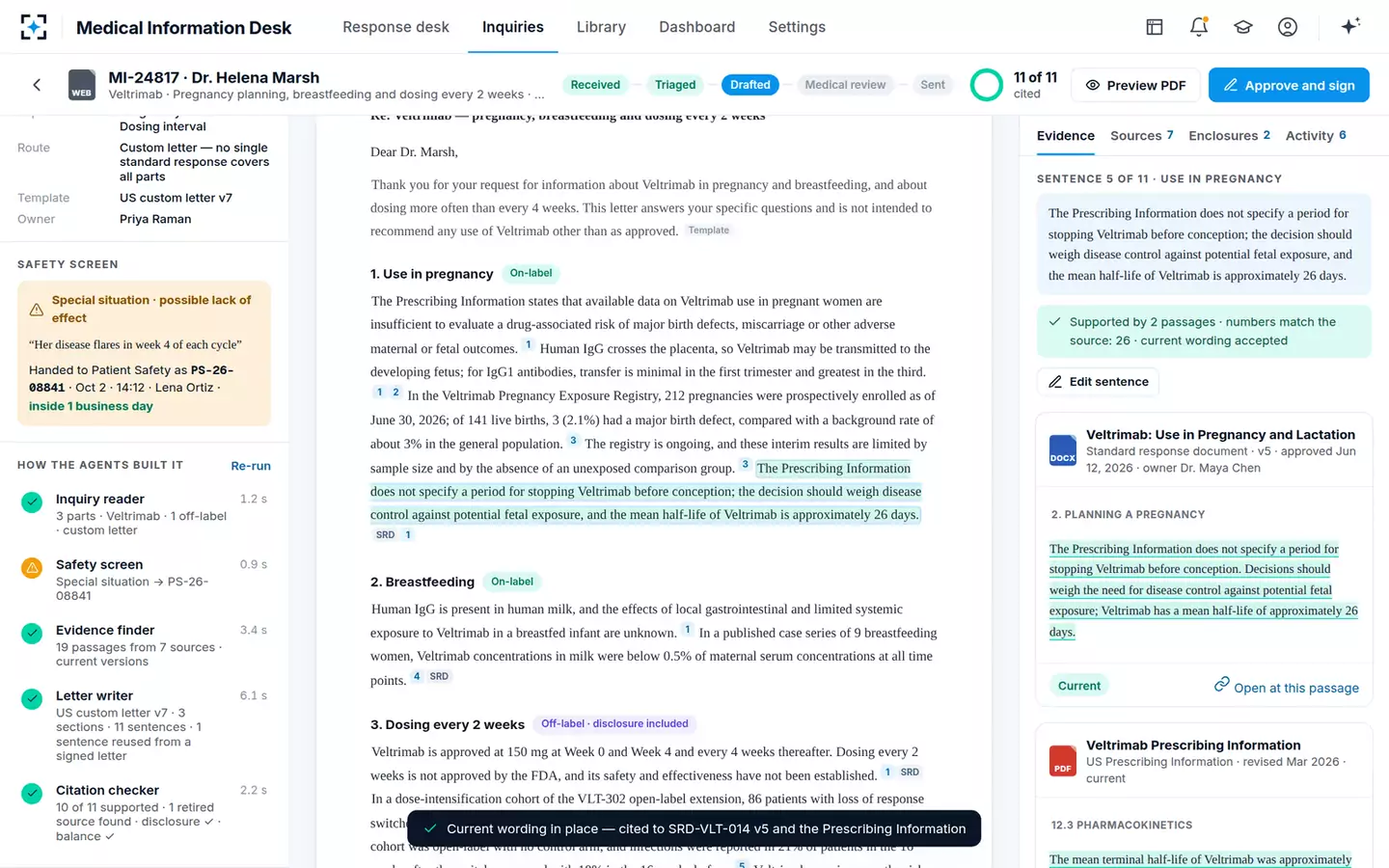 Cited Medical Information Response Agent — The current wording, accepted