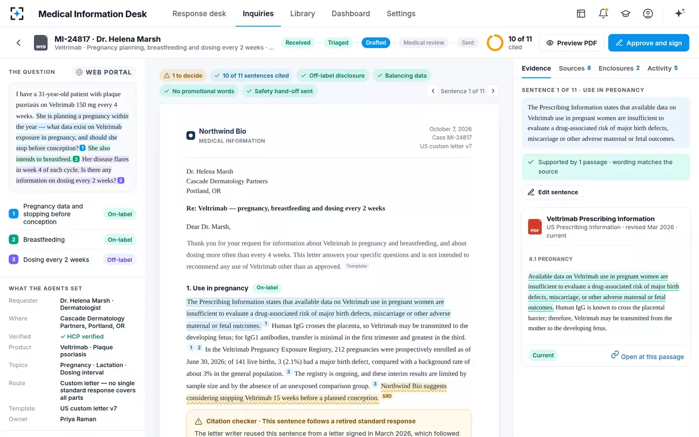 Cited Medical Information Response Agent — The letter workspace