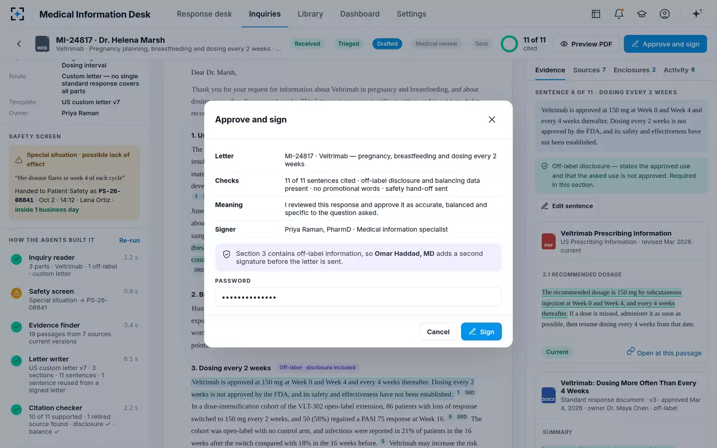Cited Medical Information Response Agent — Approve and sign