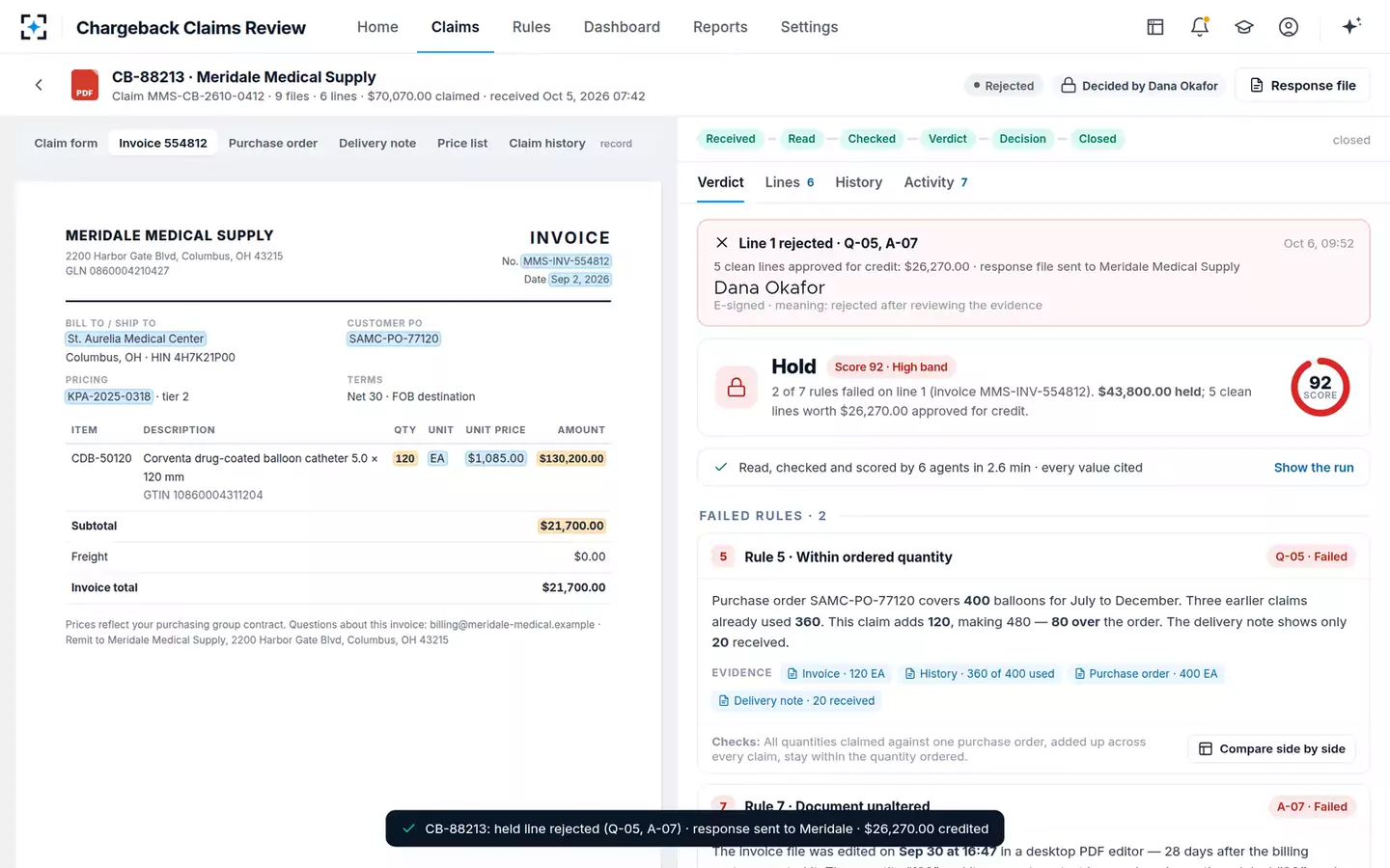 Chargeback Claims Review — Decided and replied