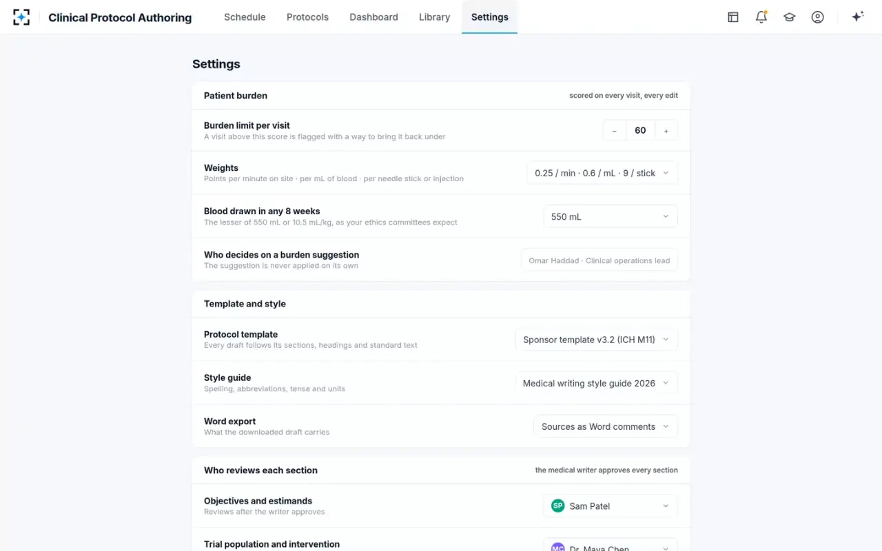 Clinical Protocol Authoring — Settings