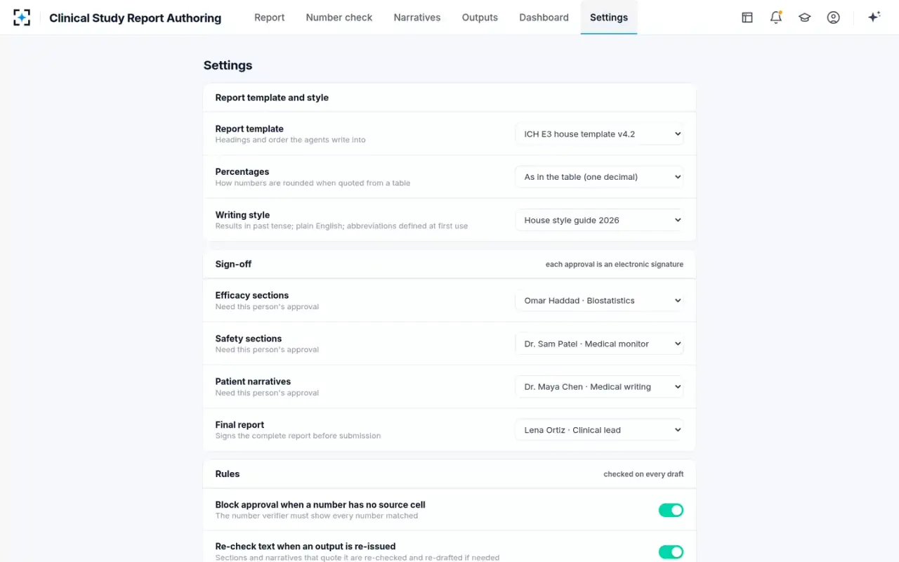 Clinical Study Report Authoring — Your rules