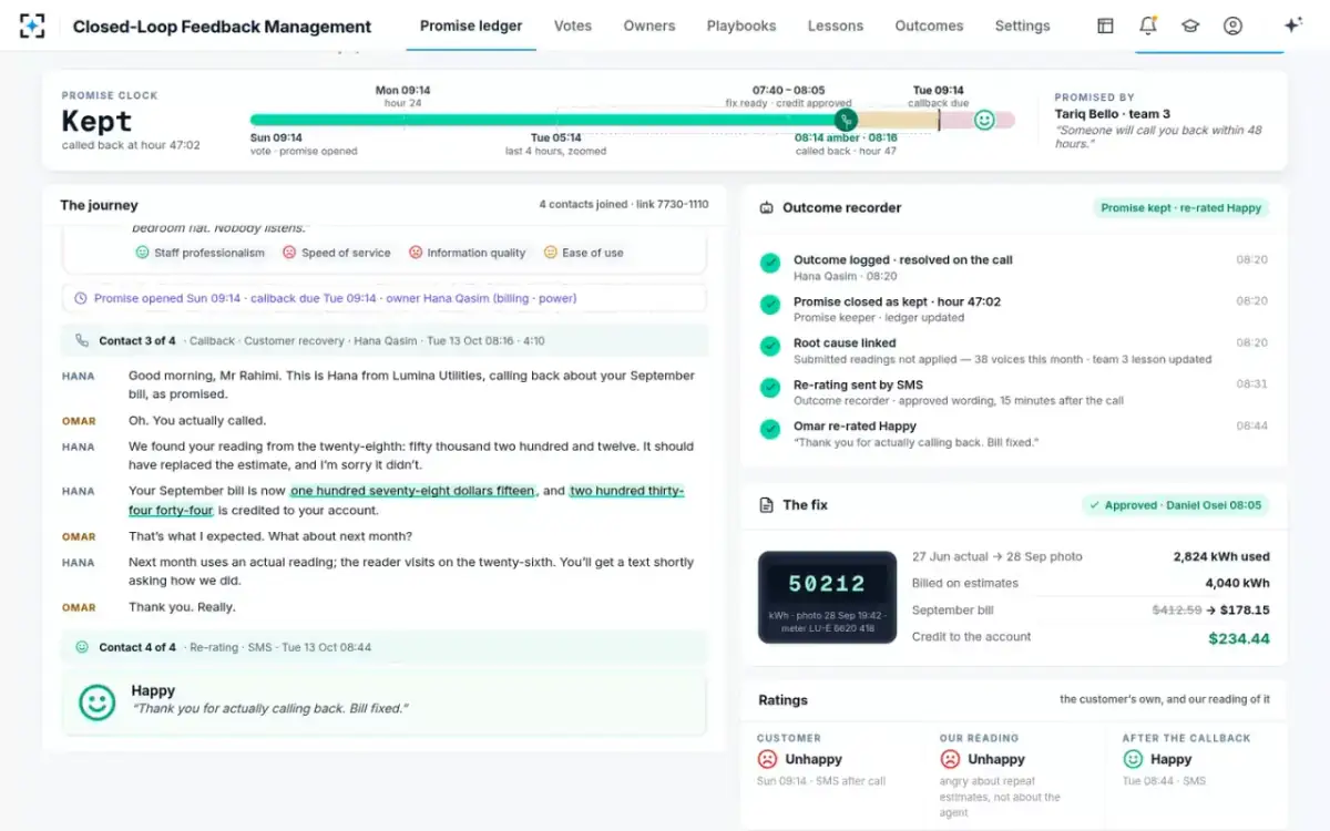 Closed-Loop Feedback Management — Promise kept, customer re-rated