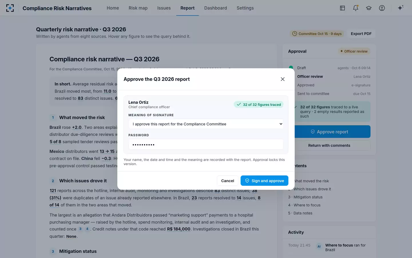 Compliance Risk Narratives — Approve and sign