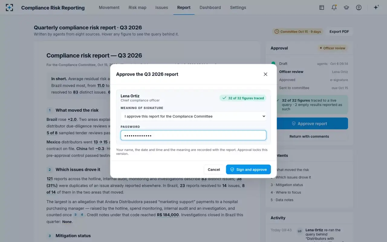 Compliance Risk Reporting — Approve and sign