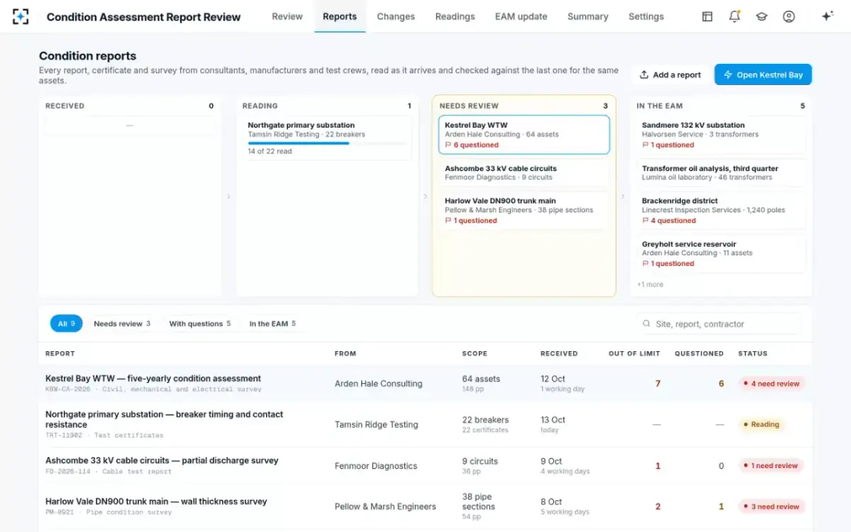 Condition Assessment Report Review — Condition reports