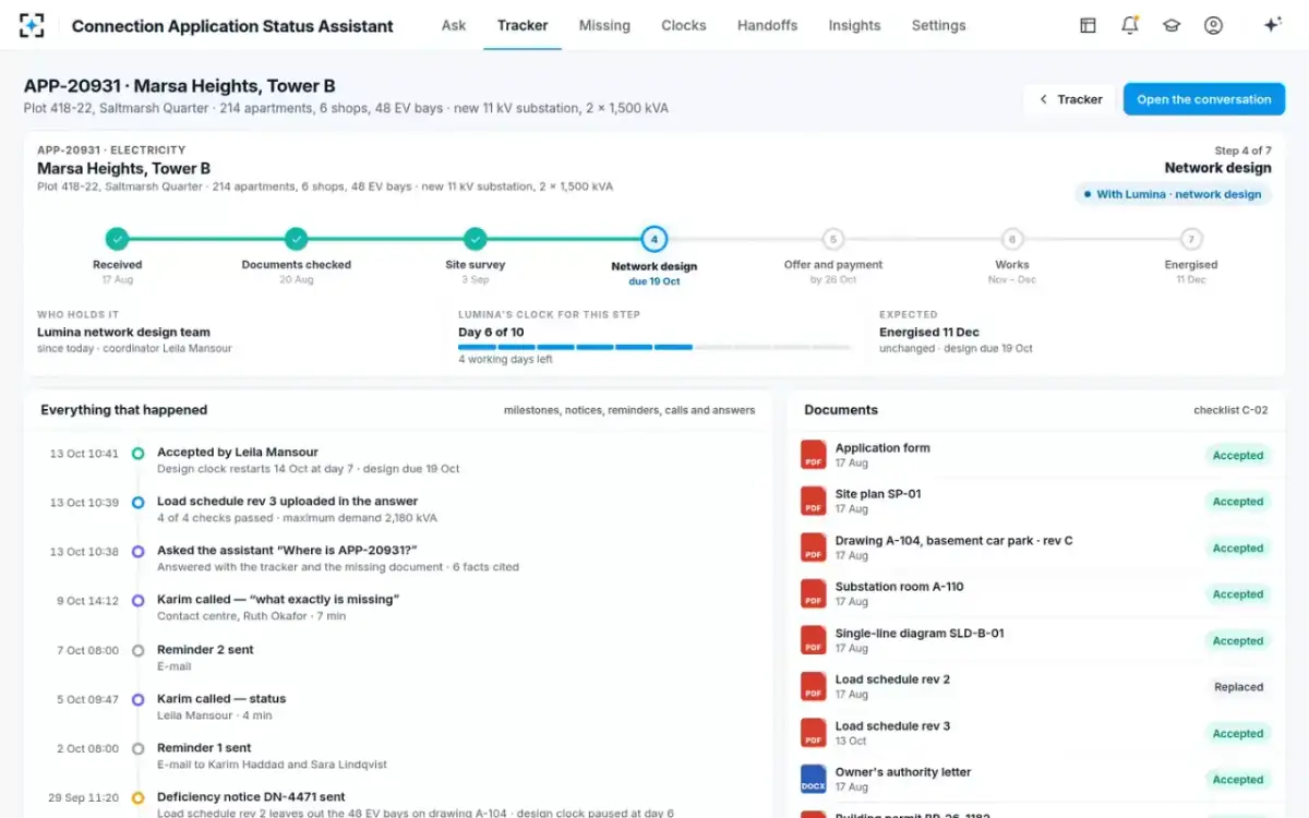 Connection Application Status Assistant — The application