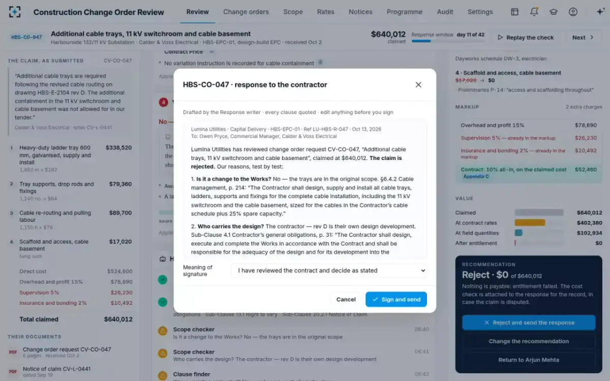 Construction Change Order Review — Sign and send